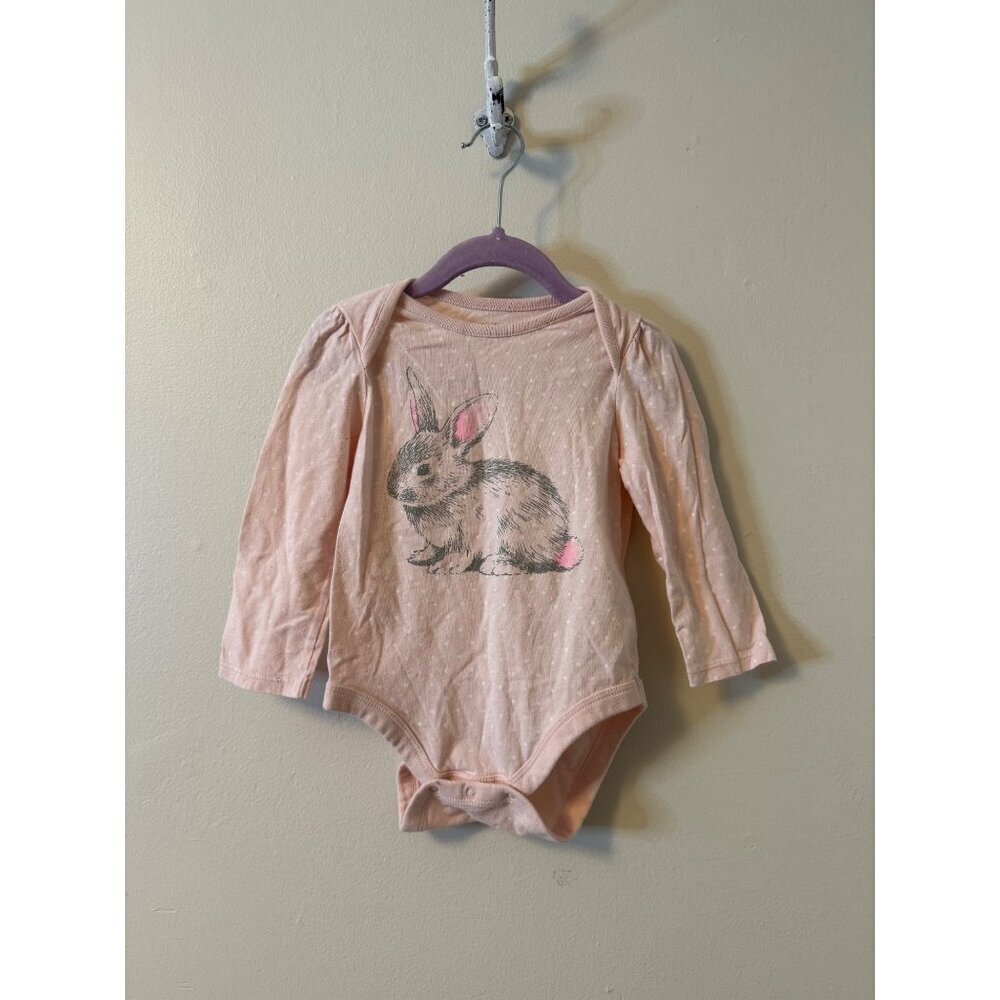Baby Gap Long-Sleeve Pink Polka Dot Bunny Graphic Bodysuit 18-24 Months - Picture 3 of 5